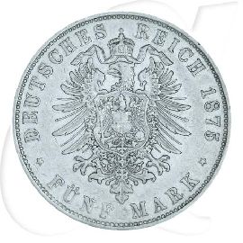 Deutschland Bayern 5 Mark 1875 ss König Ludwig II.