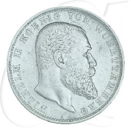 Deutschland Württemberg 5 Mark 1902 ss Wilhelm II. Münzen-Bildseite
