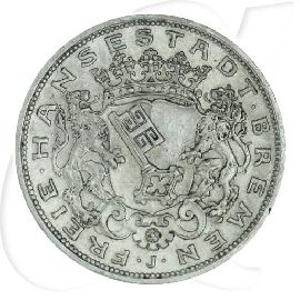 Deutschland Bremen 5 Mark 1906 ss-vz Kratzer Wappen Münzen-Bildseite