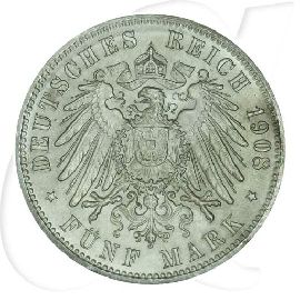Deutschland Hamburg 5 Mark 1908 vz-st Münzen-Wertseite
