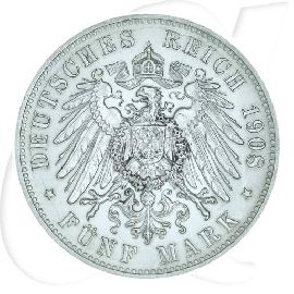 Deutschland Württemberg 5 Mark 1908 vz Wilhelm II. Münzen-Wertseite