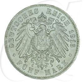Deutschland Hamburg 5 Mark 1913 vz-st Münzen-Wertseite