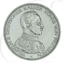 Deutschland Preussen 5 Mark 1914 vz Wilhelm II. in Uniform Münzen-Bildseite