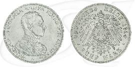 Deutschland Preussen 5 Mark 1914 vz-st Wilhelm II. in Uniform Münze Vorderseite und Rückseite zusammen