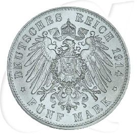Deutschland Sachsen 5 Mark 1914 vz-st Friedrich August Münzen-Wertseite