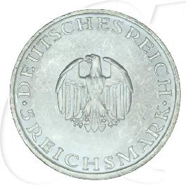 Weimarer Republik 5 Mark 1929 A vz-st 200. Geb. Gotthold Ephraim Lessing Münzen-Wertseite