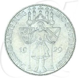 Weimarer Republik 5 Mark 1929 E vz 1000 Jahre Burg und Stadt Meißen Münzen-Bildseite