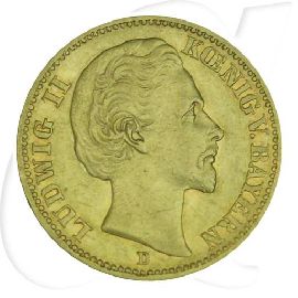 Deutschland 20 Mark Gold 1872 D ss Bayern Ludwig II. Münzen-Bildseite