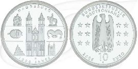 BRD 10 Euro Silber 2005 A Magdeburg PP (Spiegelglanz) Münze Vorderseite und Rückseite zusammen