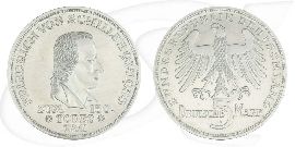 BRD 5 DM 1955 F fast vz Silber Gedenkmünze 150. Todestag Friedrich von Schiller Vorderseite und Rückseite zusammen