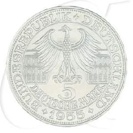 BRD 5 DM 1955 G vz Silber Gedenkmünze Markgraf von Baden Türkenlouis Wertseite