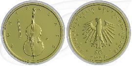 Deutschland 50 Euro 2018 D Kontrabass Gold 7,778 gr. Münze Vorderseite und Rückseite zusammen