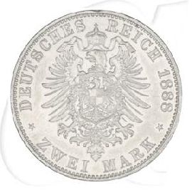 Deutsches Kaiserreich - Preussen 2 Mark 1888 A vz Henkelspur Friedrich III. Münzen-Wertseite