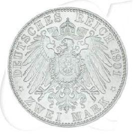 Deutsches Kaiserreich - Preussen 2 Mark 1901 vz-st 200 Jahre Königreich Münzen-Wertseite