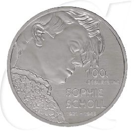 Deutschland Scholl 20 Euro 2021 Sophie 100 Geburtstag Münzen-Bildseite