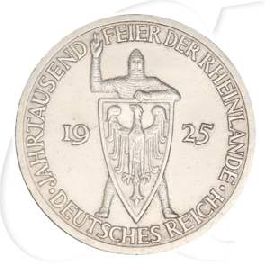 Weimarer Republik 3 Mark 1925 A ss-vz Jahrtausendfeier der Rheinlande