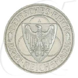 Weimarer Republik 3 Mark 1930 A vz Rheinlandräumung