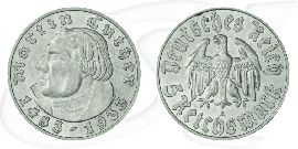 Drittes Reich 5 RM 1933 A ss-vz 450. Geburtstag Martin Luther Münze Vorderseite und Rückseite zusammen