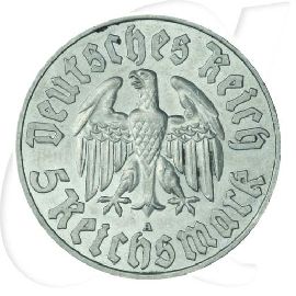 Drittes Reich 5 RM 1933 A ss-vz 450. Geburtstag Martin Luther Münzen-Wertseite