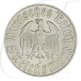 Drittes Reich 5 RM 1933 D vz-st 450. Geburtstag Martin Luther