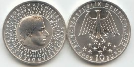 BRD 10 Euro Silber 2005 G Friedrich von Schiller st