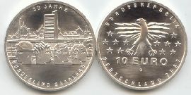 BRD 10 Euro Silber 2007 G 50 Jahre Saarland st