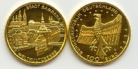BRD 100 Euro 2004 A vz-st original Bamberg Anlagegold 15,55g fein Bildseite und Wertseite zusammen ohne Münzkapsel