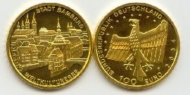 BRD 100 Euro 2004 F vz-st original Bamberg Anlagegold 15,55g fein Vorderseite und Rückseite zusammen