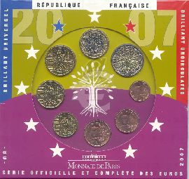 Frankreich Kursmünzensatz 2007 stempelglanz OVP
