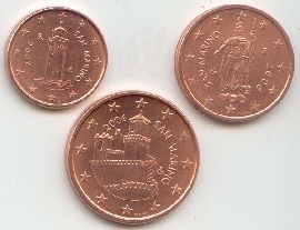 San Marino Kursmünzen 1 Cent + 2 Cent + 5 Cent 2006 st