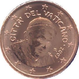 Vatikan 1 Cent Kursmünze 2007 prägefrisch/vz-st Papst Benedikt XVI.