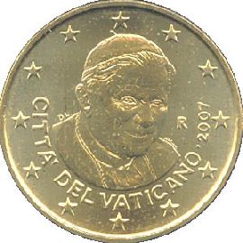 Vatikan 10 Cent Kursmünze 2007 prägefrisch/vz-st Papst Benedikt XVI.