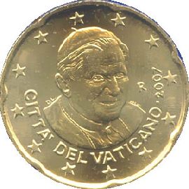 Vatikan 20 Cent Kursmünze 2007 prägefrisch/vz-st Papst Benedikt XVI.