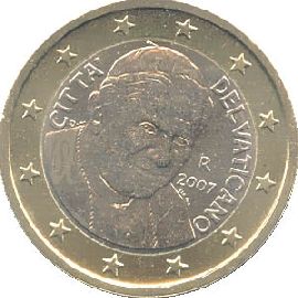 Vatikan 1 Euro Kursmünze 2007 prägefrisch/vz-st Papst Benedikt XVI.