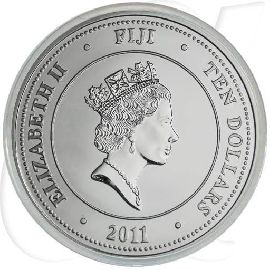 Fiji Taku 2011 Schildkröte 10 Dollar Silber Münzen-Wertseite