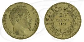 Frankreich 20 Francs 1855 A Gold 5,806 gr. fein Napoleon III. ss Münze Vorderseite und Rückseite zusammen