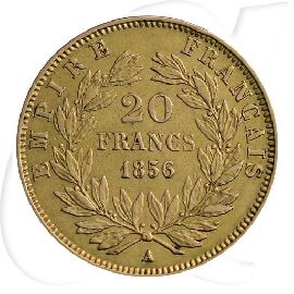 Frankreich 20 Francs 1856 A Gold 5,806 gr. fein Napoleon III. ss Münzen-Wertseite