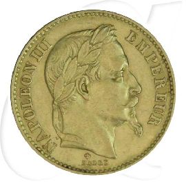 Frankreich 20 Francs 1869 BB Gold 5,806 gr. fein Napoleon III. ss Münzen-Bildseite
