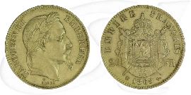 Frankreich 20 Francs 1869 BB Gold 5,806 gr. fein Napoleon III. ss Münze Vorderseite und Rückseite zusammen