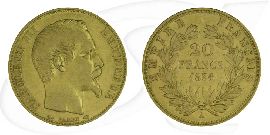 Frankreich 20 Francs 1854 A Gold 5,806 gr. fein Napoleon III. ss