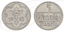 Danzig 5 Pfennig 1923 vz-st Wappen