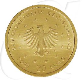 Gold 2021 Schwarzspecht 20 Euro Deutschland Münzen-Wertseite