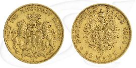 Gold Hamburg 1884 20 Mark Deutschland Münze Vorderseite und Rückseite zusammen