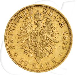 Gold Hamburg 1884 20 Mark Deutschland Münzen-Wertseite
