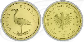 Goldmünze 20 Euro 2020 Weißstorch Deutschland Münze Vorderseite und Rückseite zusammen