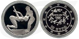 Griechenland 10 Euro Silber 2003 PP Olympia 2004 - Schwimmen