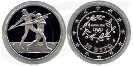 Griechenland 10 Euro Silber 2003 PP Olympia 2004 - Speerwurf