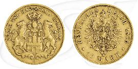 Hamburg 1875 10 Mark Gold Wappen Deutschland Münze Vorderseite und Rückseite zusammen