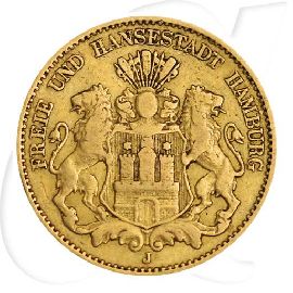 Hamburg 1879 10 Mark Gold Wappen Deutschland Münzen-Bildseite