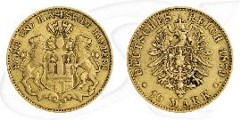 Hamburg 1879 10 Mark Gold Wappen Deutschland Münze Vorderseite und Rückseite zusammen
